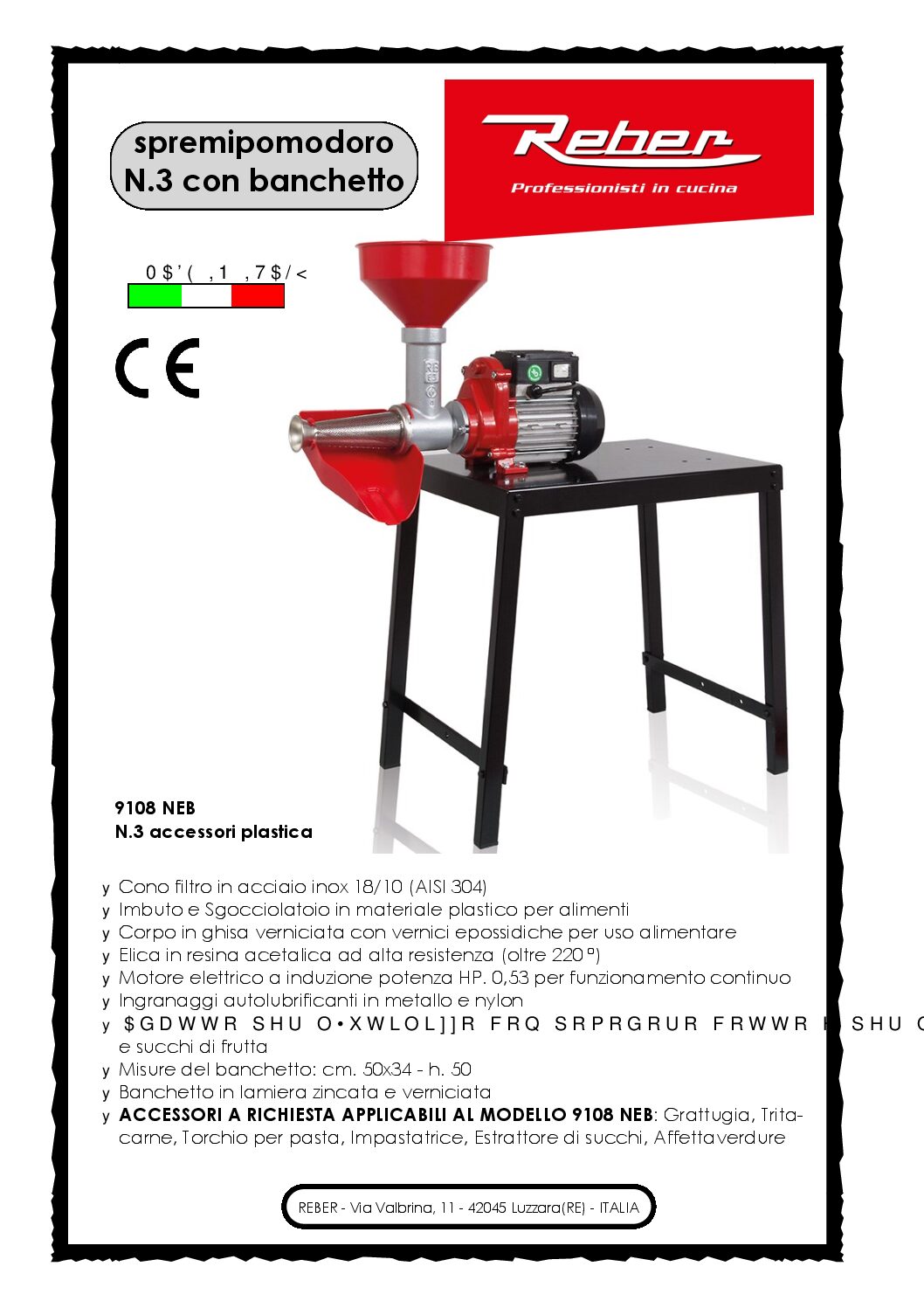 SPREMIPOMODORO ELETTRICO REBER N. 3 C/BANCHETTO - immagine 2